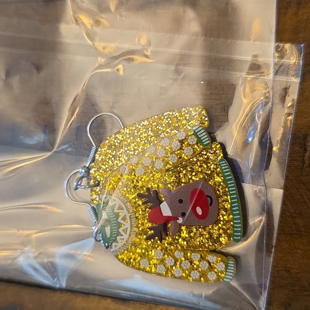 Festive Reindeer Glitter Earrings